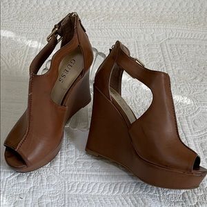 Guess Tan Platform High Heels Ankle Buckles. 7